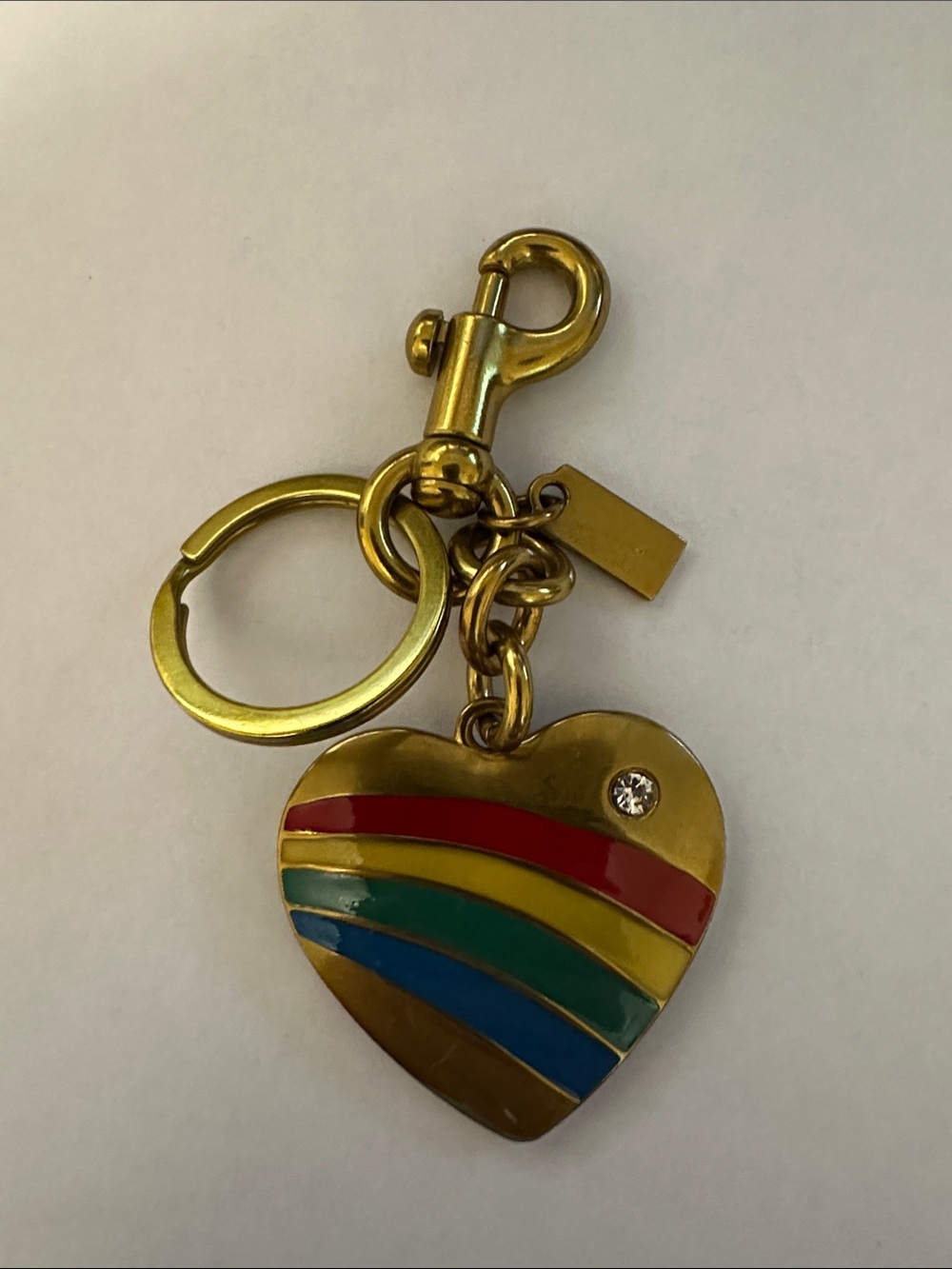Inspired Brass Heart Keychain with Rainbow Enamel Stripes